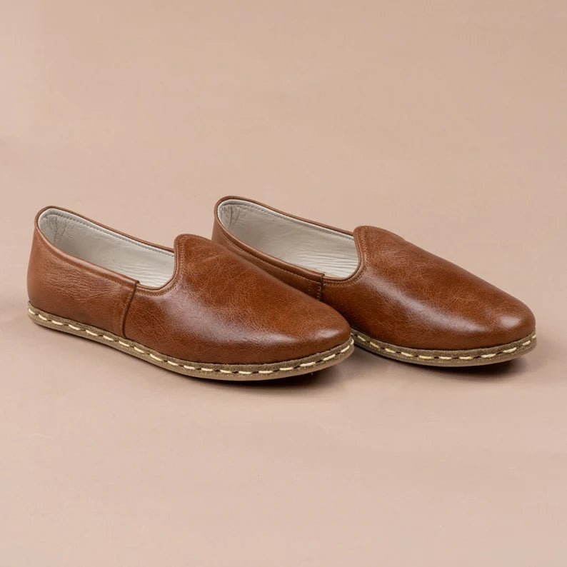 Antique Brown Leather Moccasins – Handmade Moroccan Elegance