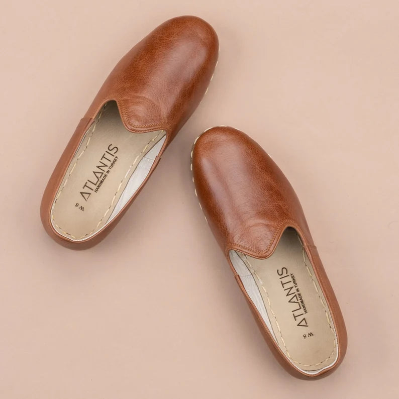 Antique Brown Leather Moccasins – Handmade Moroccan Elegance