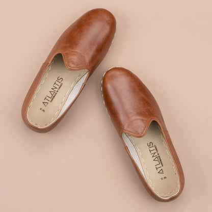 Antique Brown Leather Moccasins – Handmade Moroccan Elegance