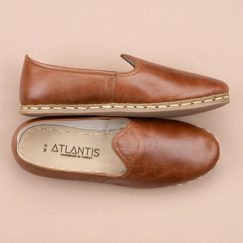 Antique Brown Leather Moccasins – Handmade Moroccan Elegance