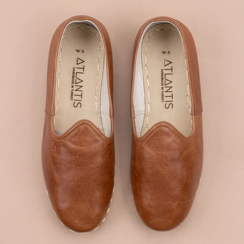 Antique Brown Leather Moccasins – Handmade Moroccan Elegance
