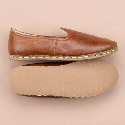 Antique Brown Leather Moccasins – Handmade Moroccan Elegance